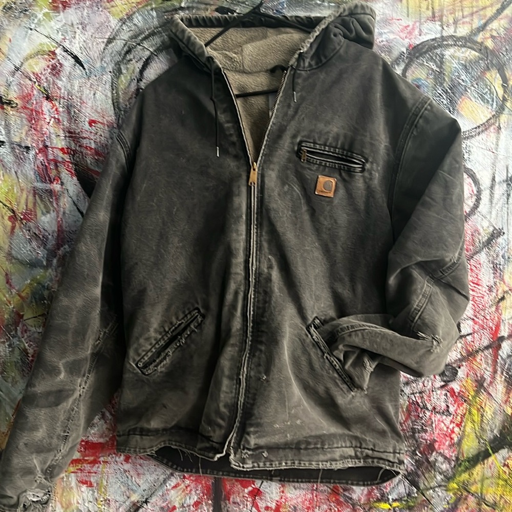 Carhartt jacked xl worn in weathered lots of micro tears and a cool natural wash